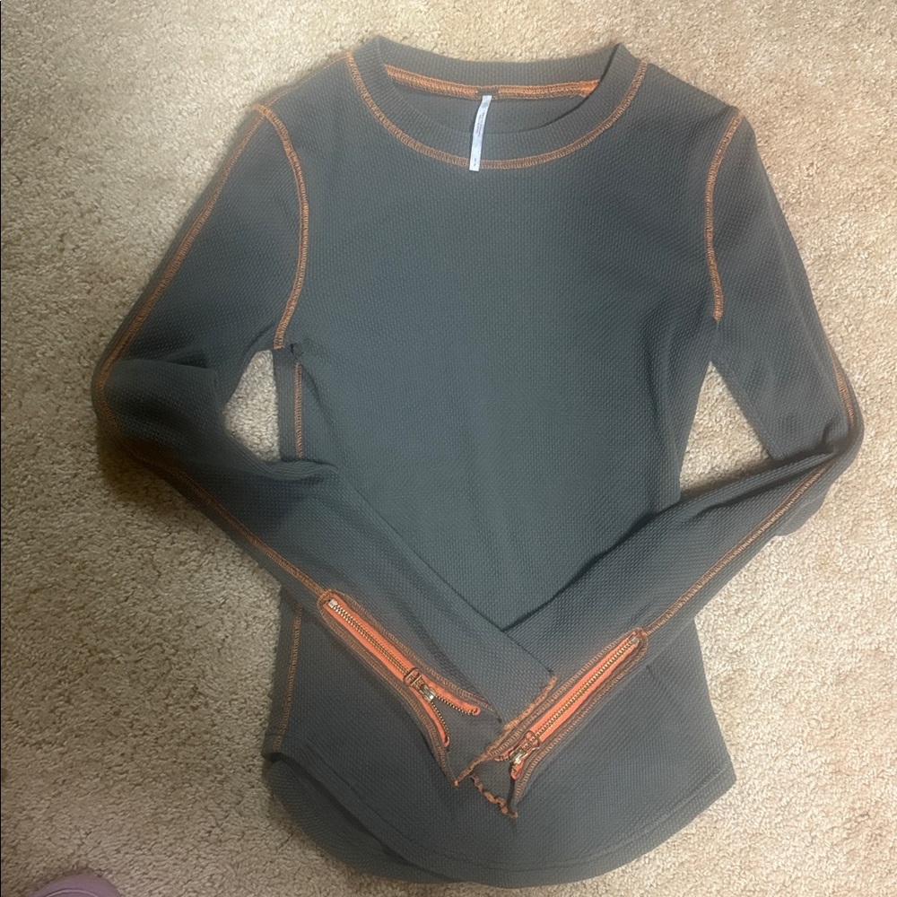 Free people zip it waffle thermal zipper cuff top